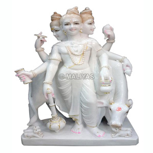 Premium Marble Lord Dattatreya Statue with Kamadhenu Cow | Handcrafted White Marble Dattatreya Murti | MALIYAS Jaipur - Product Image 2