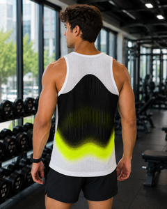 TwillSports <b>Men's</b> Breathable Mesh Tank Top Gradient Dot Print Sporty O-Neck Sleeveless <b>Vest</b> <b>White</b> Black Yellow - Product Image 4