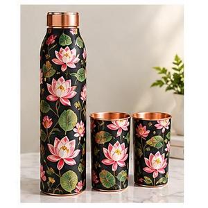 Red Bohemian Floral Pattern Copper <b>Water</b> <b>Bottle</b> With Lid Portable <b>Metal</b> Drinkware - Product Image 5