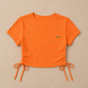 Drawstring Waist women's shirt <b>Rhinestone</b> Embellished Half Sleeve Casual Blouse Cotton Knitted <b>Crop</b> <b>Top</b> Custom logo Summer Style - Product Image 3