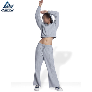 2026 <b>Top</b> Quality Product Women Hoodies And Trouser Set, In Gray Color Fitness Wear Ladies Gym <b>Crop</b> Tracksuits - Product Image 1