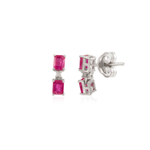 Nuevos pendientes colgantes de diseño simple con rubí natural de corte octogonal y diamantes redondos para uso diario, joyería fina al por mayor. - Product Image 5