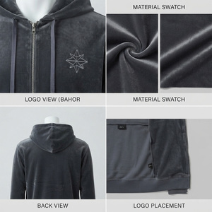 Regular Fit Velour Ribbed Men Faded Boxy Zipper Pullover Hoodie with Eco-Friendly Fleece Fabric Custom Hoodie - Product Image 4