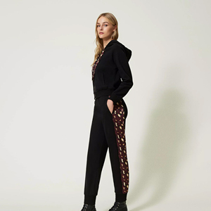 <b>Women</b> Eco-Friendly 100% Cotton Black Trim Zip Hoodie <b>Jogger</b> Pants Two Piece Tracksuit Set Casual Streetwear Outfit - Product Image 3