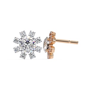 Pendientes Elegantes de Alta Calidad con Diamantes Cultivados en Laboratorio de 0.50 CT Cada Uno, Forma Redonda con Piedras Laterales Redondas, Oro Sólido de 14K, Joyería para Mujer - Product Image 2