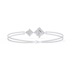 Design géométrique Halo |   Bracelet chaîne minimaliste en or blanc 10k, 14k, 18k avec diamant carré de laboratoire pour femme, idéal au quotidien - Product Image 2