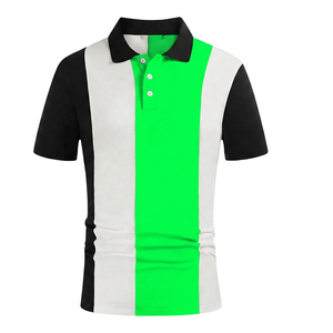 Polo pour homme à blocs de couleur, manches courtes, tricoté, décontracté, coupe classique, noir, blanc, marron - Product Image 2