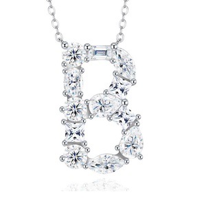 ZAWO HOUSE Letter Heart Freshwater Moissanite Pendant Link Chain <b>Necklace</b> VVS1 925 <b>Silver</b> Hip Hop Style Party Gift - Product Image 4