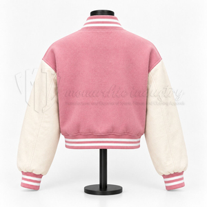 <b>Women</b>’s Pink Cropped Varsity <b>Jacket</b> With Floral Embroidery Letterman Bomber <b>Jacket</b> Custom Streetwear - Product Image 2