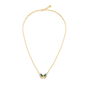 <b>Emerald</b> Wing Diamond Butterfly <b>Pendant</b> Necklace with Sculpted Gold Design - Product Image 4