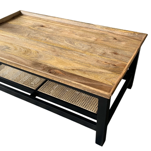 Table basse moderne en bois de manguier massif, finition bicolore noir et naturel, design attrayant, pour la maison, le bureau, l'usage commercial, le salon - Product Image 6