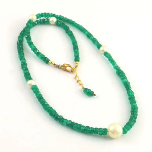 Handmade Natural <b>Green</b> Emerald Faceted Beads Freshwater Pearl Vintage Chains Wholesale Semi Precious Stone Beaded Jewelry - Product Image 4