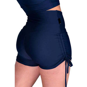 Women's <b>Navy</b> High Waist Shorts Solid Color Sporty Style With Side Tie Detail Quick Dry Knitted Fabric - Product Image 5