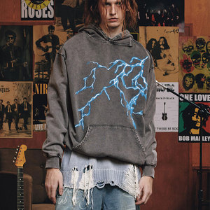 Sweat à capuche personnalisé en gros, épais, en coton French Terry, style coréen vintage, délavé à l'acide, pour hommes - Product Image 5
