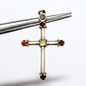 Pendentif vintage en argent sterling 925 certifié IGI avec grenat rouge feu et citrine, 1 1/2 pouce de long, bijou cadeau - Product Image 3