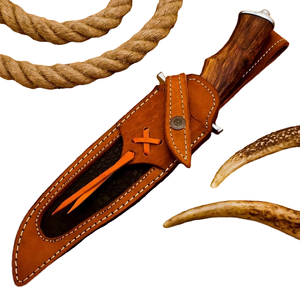 Cuchillo de Caza Damasco de Alta Calidad, Hecho a Mano, Hoja Fija con Funda de Cuero para Acampar y Cazar al Aire Libre - Product Image 5