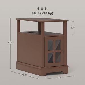 Modern Brown Narrow Side <b>Table</b> with USB Charging Station and <b>Storage</b> End <b>Table</b> for Living Room <b>Console</b> <b>Tables</b> - Product Image 3
