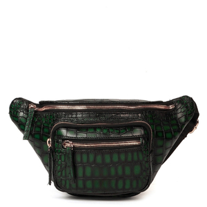 Riñonera Unisex Verde con Patrón de Cocodrilo, Forma de Media Luna, Cierre de Cremallera, Riñonera Casual para Uso Diario con Correa Única - Product Image 3