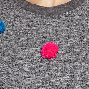 Sweat-shirt gris à col rond pour femme avec appliques pompons colorés, manches longues, tricoté, décontracté, pour l'automne - Product Image 6