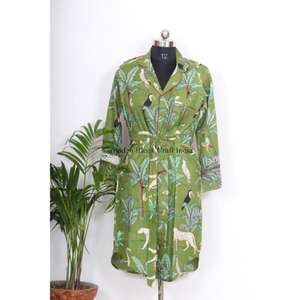 Robe longue décontractée en coton style kimono à imprimé floral pour femme, avec manches évasées et ceinture, effet soyeux fluide, vente en gros - Product Image 1