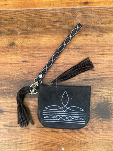 Haute qualité botte point daim cuir pochette d'argent Portable personnalisé porte-monnaie avec bracelet carte de crédit sac à main femmes Mini portefeuilles - Product Image 3