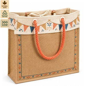 Sac cadeau en toile de jute et coton non laminé 300 GSM avec cordon de serrage, emballage cadeau 40x46x15 cm, logo personnalisé, vente en gros, modèle OEM SS382 - Product Image 2