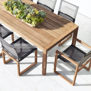 Elegante Mesa de Comedor Rectangular Moderna para Exteriores, Mesa de Madera de Teca Sólida con Diseño de Listones, Muebles Duraderos Resistentes a la Intemperie para Villa - Product Image 6