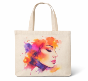 Custom Canvas Tote <b>Bag</b> With Woman Portrait Art Print Medium Size Daily Use Printed Shopping <b>Bag</b> <b>shoulder</b> Handle - Product Image 1