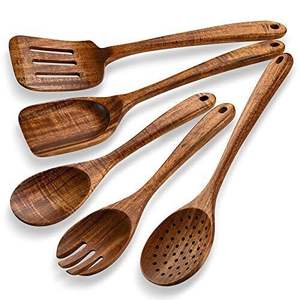 Ensemble de cuillères en teck faites à la main avec spatule de cuisine, louche et cuillère de service pour ustensiles de cuisine - Product Image 1