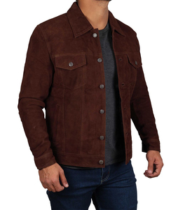 Wholesale <b>Men</b> Genuine Dark <b>Brown</b> <b>Suede</b> Leather Trucker <b>Jacket</b> Casual Vintage Fashion <b>Jacket</b> - Product Image 1