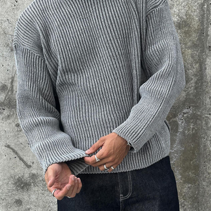 Pull en tricot premium pour homme, 12GG, 100% coton, épaisseur standard, anti-boulochage, respirant, séchage rapide, motif lettres, décontracté - Product Image 6