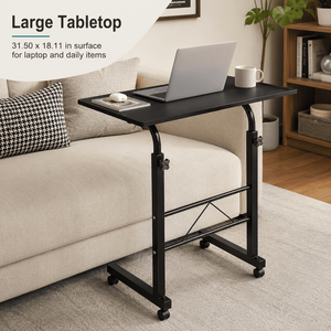 <b>Adjustable</b> Rolling <b>Laptop</b> <b>Table</b> with Steel Frame Black 31.5 X 18.1 in Portable Home Office Storage - Product Image 3