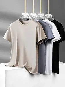 Camiseta Básica de Algodón para Hombre, 240g, Verano, Lisa, Cuello Redondo, Manga Corta, Informal - Product Image 3