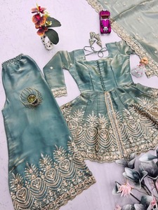 Women Green Embroidered Anarkali Suit With Net Dupatta Stage Performance Wear - Product Image 4