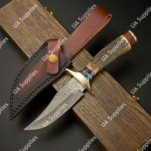 Cuchillo Profesional UA Supplies DIY Multifuncional de Acero de Damasco para Caza y Camping al Aire Libre con Mango Ergonómico de Cuerno de Ciervo y Punta Caída - Product Image 3