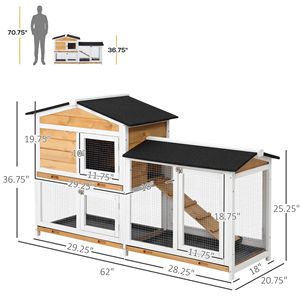 Casetta Classica a 2 Piani in Legno di Abete per Gatti e Piccoli Animali Domestici con Tetto Impermeabile e Rampa - Gialla - Product Image 3