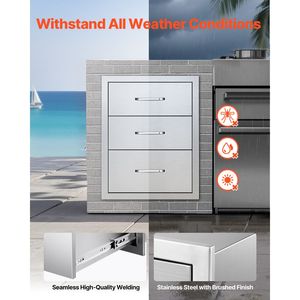 Mobiletto Modulare in Acciaio Inossidabile per Cucina Esterna - Triplo Accesso 46x60x60 cm (H) con Maniglie per Stoccaggio BBQ - Product Image 3