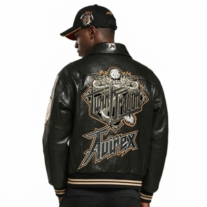 Blouson Bomber en Cuir Noir pour Homme Avirex 2026 – Col Montant en Toile, Décontracté, Respirant, Coupe-Vent, Écologique, Haute Qualité - Product Image 2