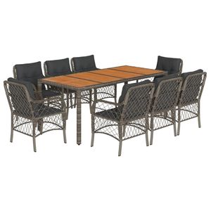 Set da Pranzo da Giardino in Rattan Grigio per 8 Persone, Resistente alle Intemperie, Arredamento da Esterno - Product Image 2
