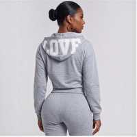 Ensembles de jogging d'hiver pour femmes OEM/ODM, à capuche unie avec fermeture éclair, broderie personnalisée, lettres blanches, poches à cordon, 100 % coton 300g