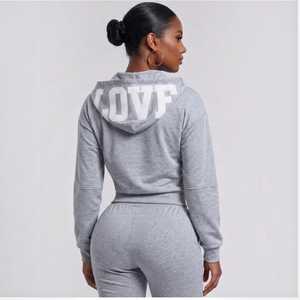 OEM/ODM Women's Solid <b>Hooded</b> <b>Zip</b>-Up Jogging Sets with Custom Embroidery White Letter Drawstring Pockets 100% Cotton Anti-shrink - Product Image 6