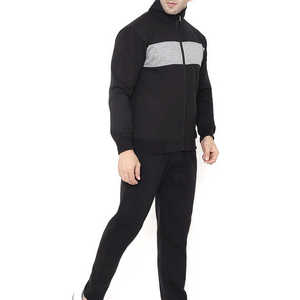 Ensemble de survêtement pour homme noir à blocs de couleur, col montant, sweat-shirt zippé et pantalon, tenue décontractée d'automne en molleton tricoté FRENCH TERRY - Product Image 5