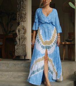 Hippy Boho diseñador mujer 1 pieza escote redondo rayón Tie Dye vestido largo ligero suave tela transpirable - Product Image 2