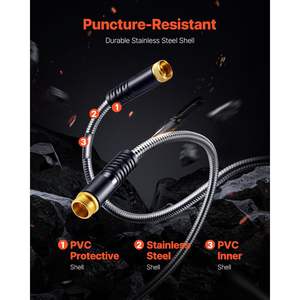 Tuyau d'arrosage de jardin en acier inoxydable antirouille de 25 pieds, robuste, avec buse à 10 fonctions, flexible, sans pli, modèle léger - Product Image 2