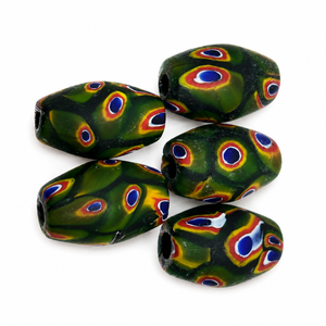 Green Millefiori Glass and Lampwork Oval <b>Beads</b> with Floral Pattern Bulk Pack for <b>Necklace</b> Bracelet Earring DIY Craft Projects - Product Image 1