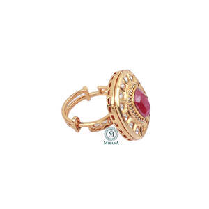 Jasmin Ruby Polki Designer Ring-18K Gold Plated Natural Zircon Gemstone Fashion Ring - Product Image 3