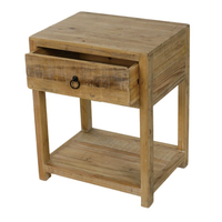 Mesita de noche de madera maciza de pino recuperada con cajón y estante, muebles de dormitorio de estilo antiguo