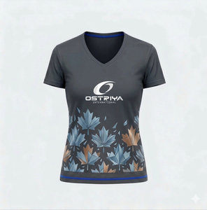 บริการ OEM เสื้อยืดคอวีผู้หญิง แขนสั้น ทรงเข้ารูป พิมพ์ลายใบเมเปิ้ล แห้งเร็ว สไตล์สปอร์ต ใส่ได้ทั้งฤดูใบไม้ผลิและฤดูร้อน - Product Image 1