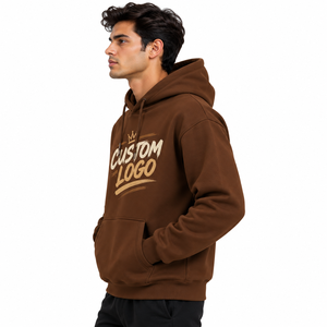Sweat-shirt à capuche noir uni pour homme, décontracté, à manches longues, avec poche kangourou, logo personnalisé, haute qualité, coupe ample - Product Image 4
