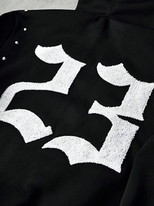 Sudadera con capucha para hombre, de algodón y forro polar, gruesa, extragrande, con hombros caídos, efecto desgastado, bordado gráfico, estilo streetwear. - Product Image 3